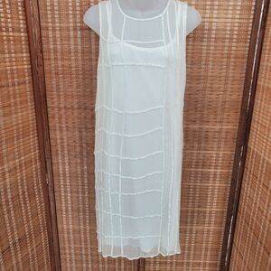 ☆ Vintage Style Works White Silk Beaded Sheer Lined Midi Shift Dress Size 16